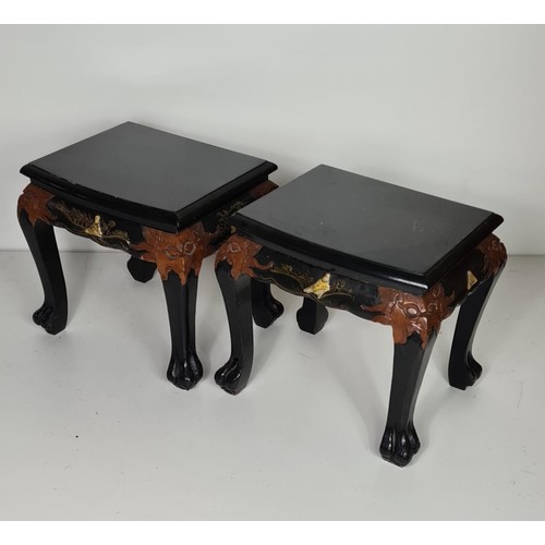 80 - Pair of decorative black lacquered Oriental side tables measuring 33x36x29cm. Collection in person /... 