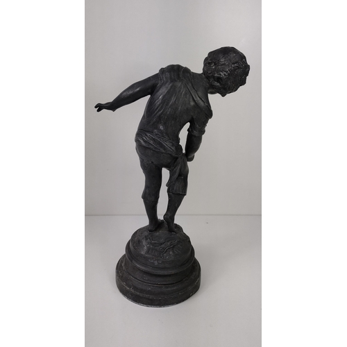 129 - Auguste Moreau signed cast figure, standing 30cm. Shipping group (A), optional combined shipping or ... 