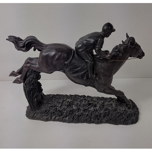 88 - Large cold cast bronze style figure of a horse and jockey. Shipping group (C), optional combined shi... 