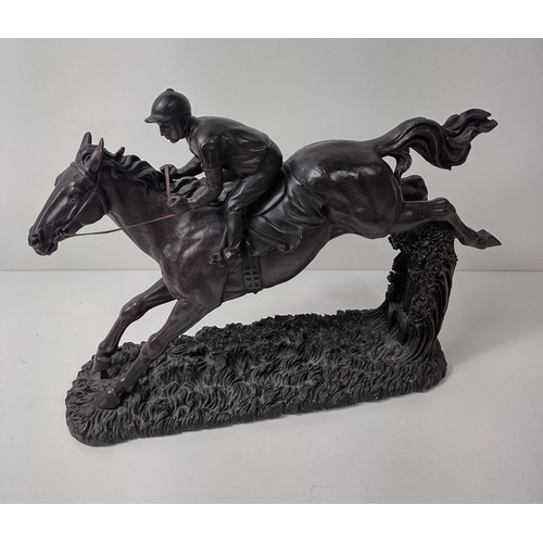 88 - Large cold cast bronze style figure of a horse and jockey. Shipping group (C), optional combined shi... 