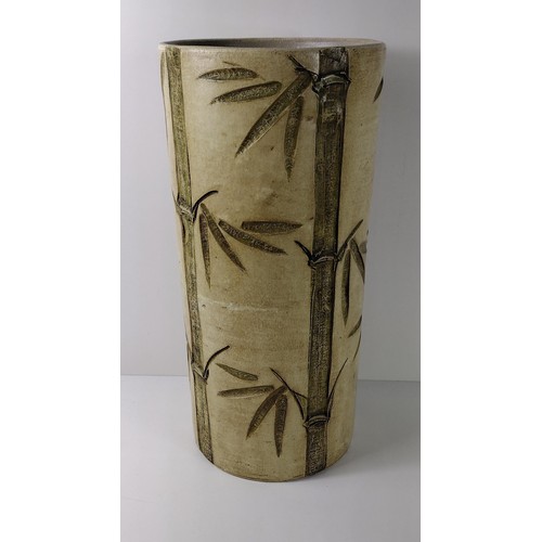 93 - Tall ceramic stick/umbrella stand decorated with bamboo pattern, height 52cm. Collection in person /... 