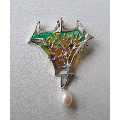 4 - Silver and enamel pearl drop pendant. Shipping Group (A). Optional combined shipping or collection i... 