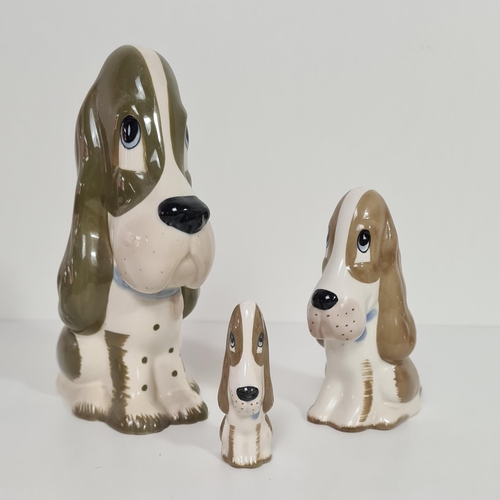 23 - 3 vintage 'Sad Sam' basset hound figures by Studio Szeiler.