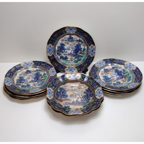 39 - 10 vintage Booths silicon blue and white cabinet plates including 'Ming pattern' for Yiffany.