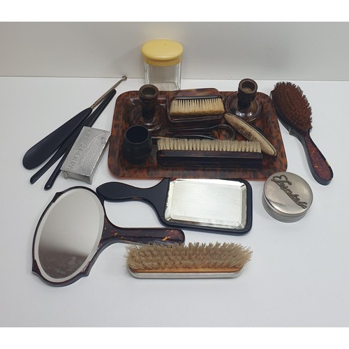 47 - Vintage faux tortoiseshell and ebony dressing table items.