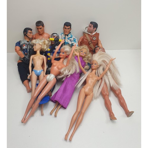 58 - 4 Action Man figures and 4 Barbie Dolls. Shipping Group (A).