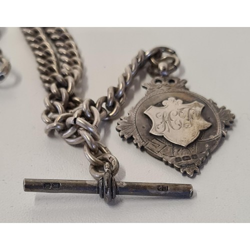 42 - Silver Albert chain and fob 55g. Shipping Group (A).