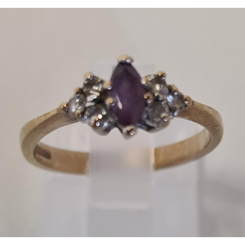 68 - 9ct gold amethyst and diamond set ring, Birmingham hallmark, size L. Shipping Group (A).