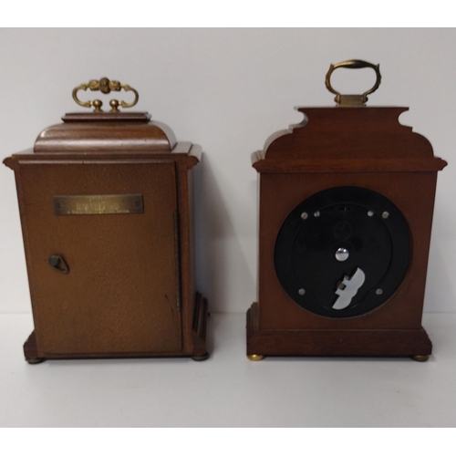 155 - 2 wooden cased mantle clocks. Collection only.