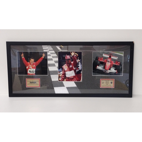 162 - Framed and glazed Michael Schumacher memorabilia, 45x100cm, complete with Certificate of Authenticit... 