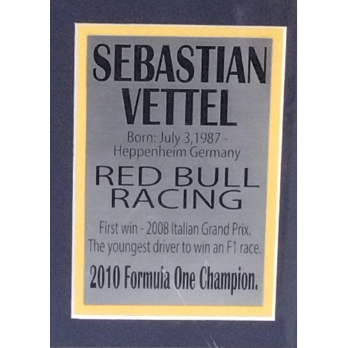 163 - Framed and glazed Sebastian Vettel memorabilia, 71x49cm, complete with Certificate of Authenticity a... 