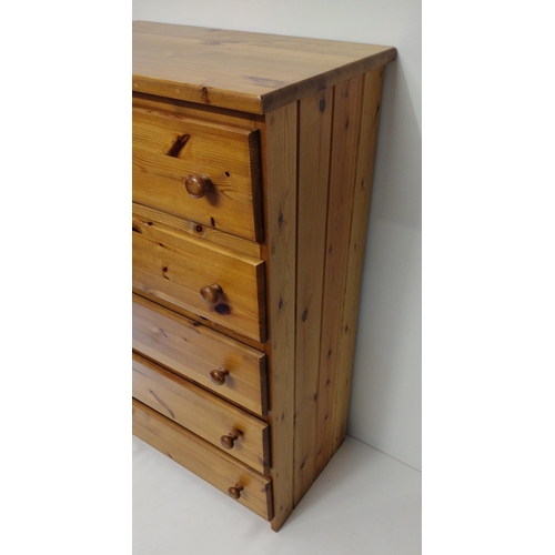 213 - Pine chest of 5 drawers, 201x74x45cm. Collection only.