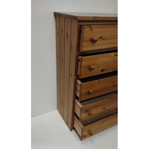 213 - Pine chest of 5 drawers, 201x74x45cm. Collection only.