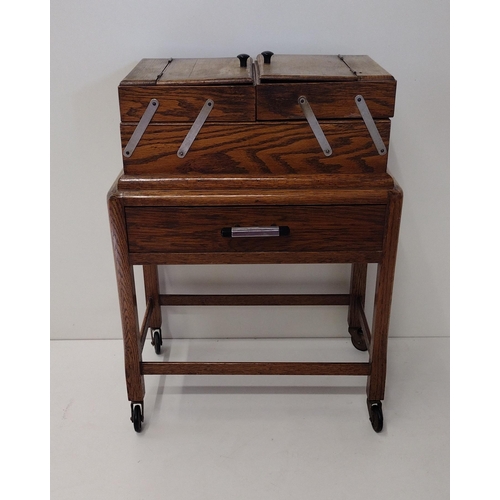 228 - Edwardian oak sewing station. Collection only.