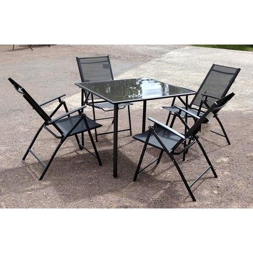 342 - As-new patio table and 4 folding chairs. Collection only.