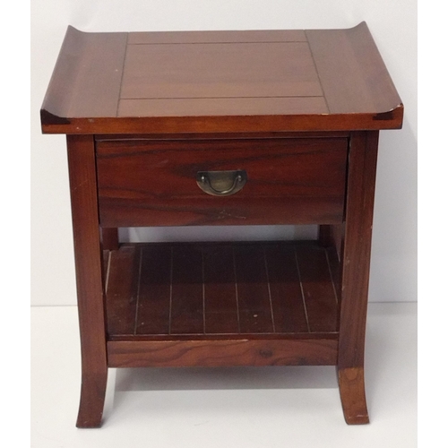 423 - Oriental hardwood single drawer bedside unit, 55x50x40cm. Collection only.