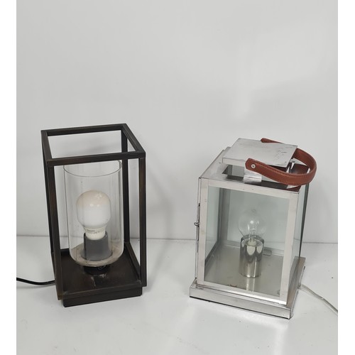 358 - 2 rectangular metal and glass lanterns largest measuring 28cm  Collection only.