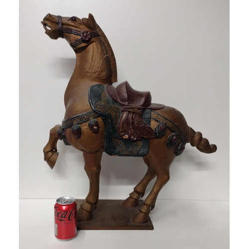 107 - Early C19th Chinese carved wooden polychrome Tang Dynasty style horse. Measuring H: 26cm x L: 60cm. ... 