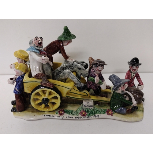 133 - Will Young: Runnford Pottery Group - Rare figural group 'Widecombe Fair' depicting 8 drunken figures... 