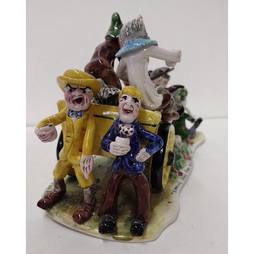 133 - Will Young: Runnford Pottery Group - Rare figural group 'Widecombe Fair' depicting 8 drunken figures... 