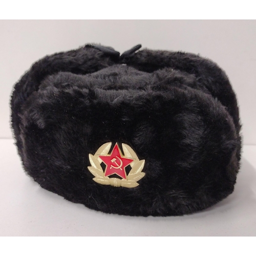 158 - Russian seaman Ushanka winter hat, black woollen top and trapper aviation earflaps. Shipping Group (... 