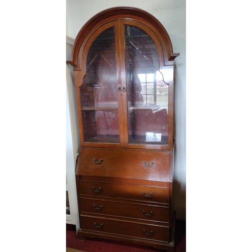 192 - Good quality arched-top and part glazed bureau bookcase. H:214 x W:99 x D:50 cm. Collection only.