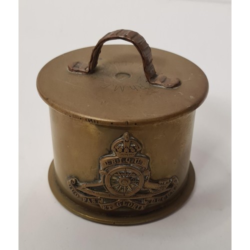 176 - WW1 Trench Art lidded pot fashioned from a German (Dusseldorf 67/70) artillery shell, stamped Sept 1... 