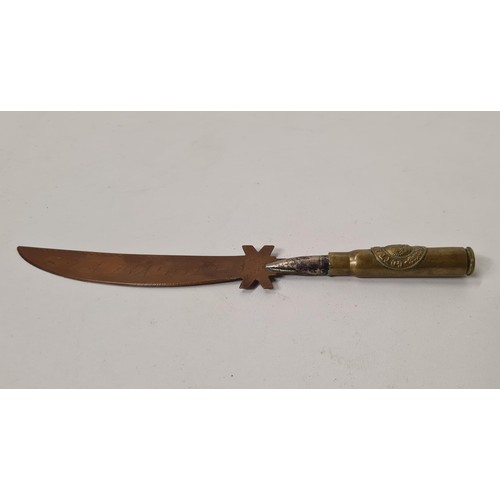 177 - WW1 trench art bullet letter opener. Blade inscribed LA BASSEE, length 19cm. Shipping Group (A).