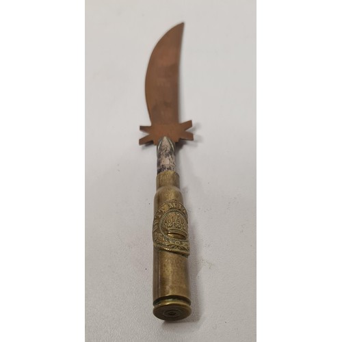 177 - WW1 trench art bullet letter opener. Blade inscribed LA BASSEE, length 19cm. Shipping Group (A).