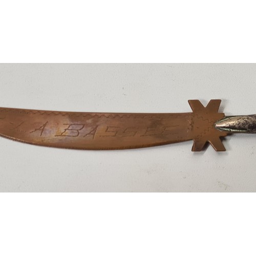 177 - WW1 trench art bullet letter opener. Blade inscribed LA BASSEE, length 19cm. Shipping Group (A).