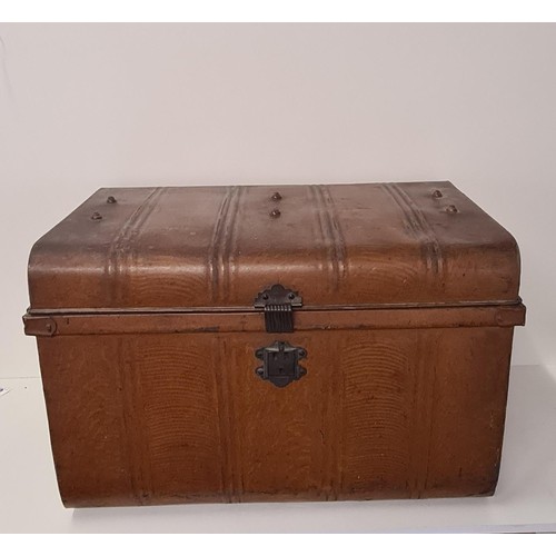 108 - Large vintage metal trunk painted brown finish. H: 45cm x W: 70cm x D: 48cm. Collection only.