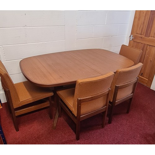 153 - Mid century extending dining table and (6) chairs. 4 pictured. Collection only.