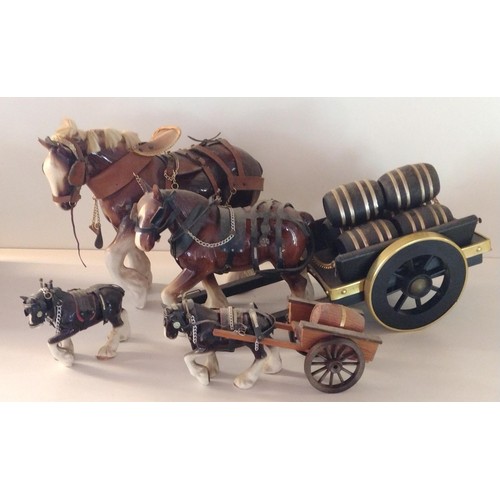 219 - Circa 1970's shire horse and dray figures. Collection only.