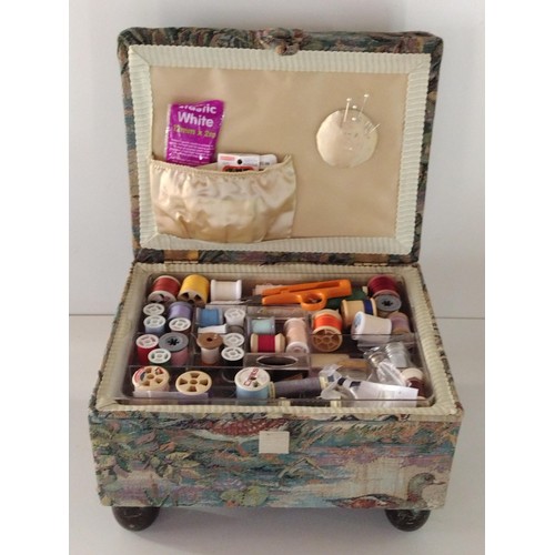 221 - Vintage sewing box and contents. Shipping Group (A).