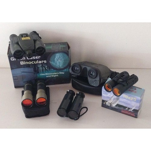 224 - (6) pairs of binoculars including a Minolta green laser. Shipping Group (A).