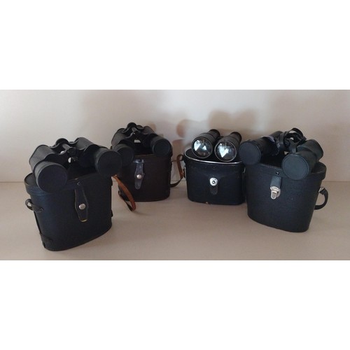 215 - (4) pairs of binoculars: Prinz 10x50, Regent 8x40, Zenith Field plus 1 other. Shipping Group (A).