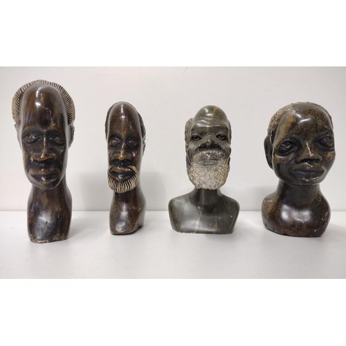 229 - (4) African origin carved soapstone busts tallest measuring 14cm,  Shipping Group (A).