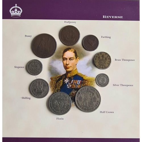 130 - King George VI 1937 - 1952 Coin, Armed Forces Note & Stamp Set. Shipping Group (A).