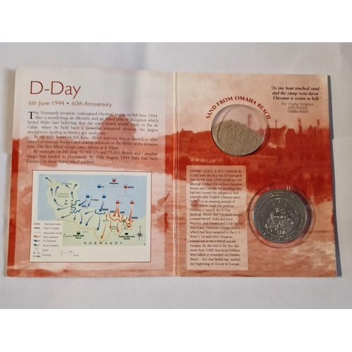 87 - 60th Anniversary D-Day Landings 6th June 1944 Coin with Sand from Omaha Beach. 2004 Limited Edition ... 