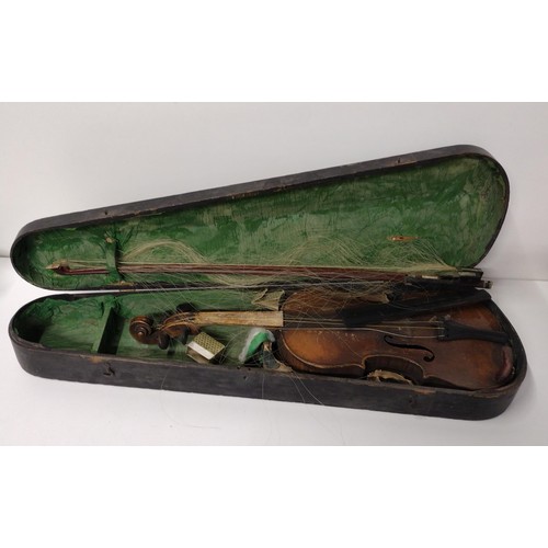 268 - Antique violin having 'Hope' stamped on reverse below the button, with case. Shipping Group (A).