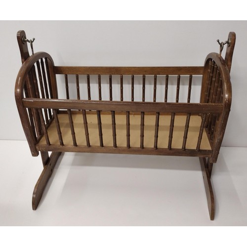 281 - Vintage wooden child's swinging cot / crib on stand. Collection only.