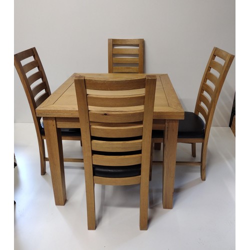 282 - Light oak dining table and (4) ladder-back chairs. Table 80 x 90 cm extending to 180 cm. Collection ... 