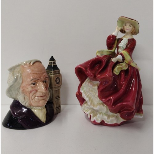 283 - 2 pieces of Royal Doulton: character jug 'John Doulton' and figurine 'Top of the Hill'. Shipping Gro... 