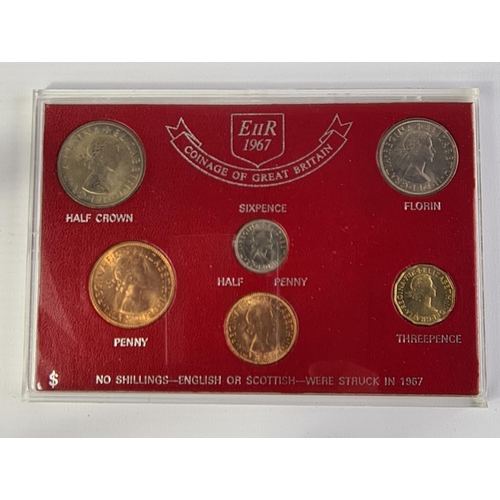 154 - 3 Coinage of Great Britain Cased Sets: x1 1961, x1 ERII 1967 & George VI 1945 - 1952 Halfpennies... 