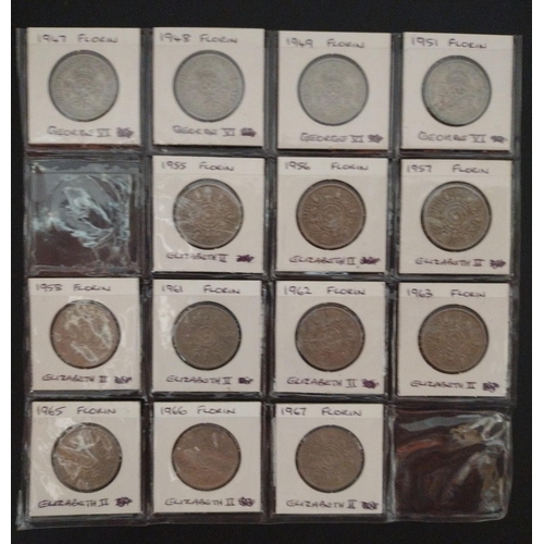 34 - Run of George VI & Elizabeth II: 14 Florins including 1958 Florin (sought after date) dates: 194... 