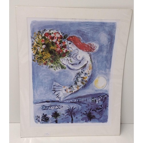 318 - Marc Chagall: 'The Bay of Angels' art print, H:85 x W:67 cm. Collection only.