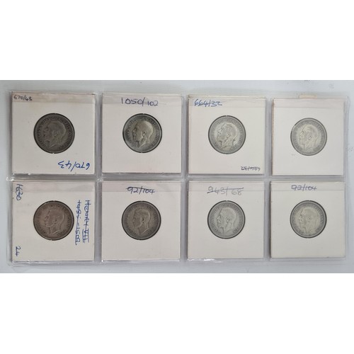 62 - Run of 8 Silver Shillings  George V, George VI dates: 1931 -1936, 2 x 1937.  English & Scottish.... 