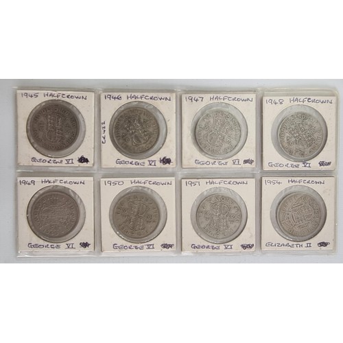 86 - Run of George VI Half Crowns - 2 Silver and a 1954 Elizabeth Half Crown.  1945 - 1951, QE2 1954  8 C... 