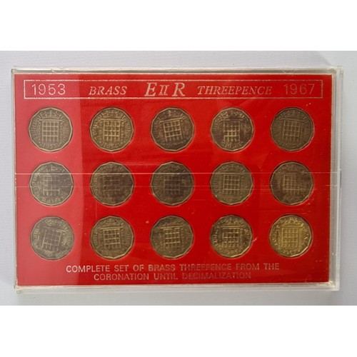 109 - 1967 Coinage of Great Britain Cased Set, 1953 - 1967 Threepence Set & 80th Queen Mother 1980 unc... 