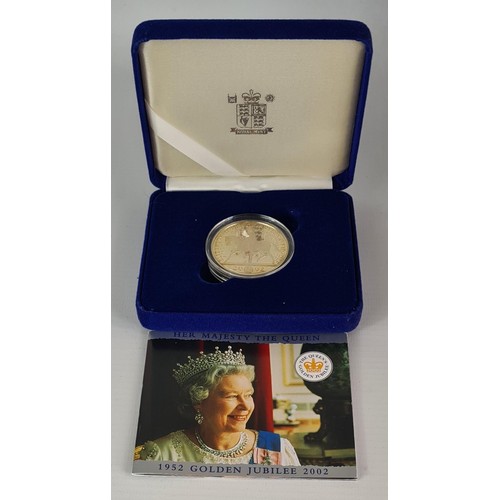 134 - Uncirculated Silver £5 Proof Coin. QEII Golden Jubilee. 28.28g, 38.61 diameter, issue limit 75,000. ... 